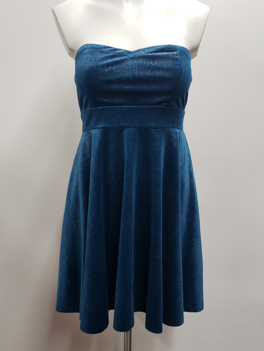 Free People Shatter Shine Strapless Shimmery Velvet Teal Fit Flare Dress Small